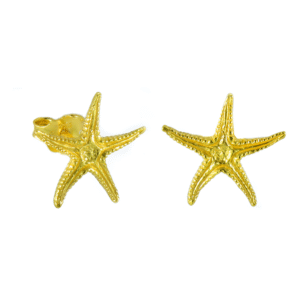 Χρυσά σκουλαρίκια σε σχήμα αστερία από ασήμι 925 με επιχρύσωση 24K — ανάγλυφος σχεδιασμός και καλοκαιρινή λάμψη για κομψές εμφανίσεις με θαλασσινή έμπνευση!