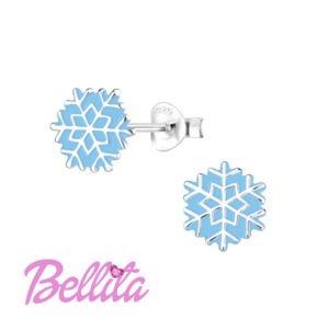 Ασημένια παιδικά σκουλαρίκια Bellita, με χιονονιφάδα και γαλάζιο σμάλτο. Υποαλλεργικά, από ασήμι 925, ιδανικά για δώρο σε κοριτσάκια.