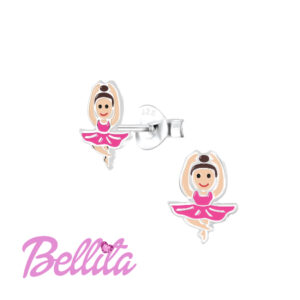 Ασημένια παιδικά σκουλαρίκια Bellita, με μπαλαρίνα και χρωματιστό σμάλτο. Υποαλλεργικά, από ασήμι 925, ιδανικά για δώρο σε κοριτσάκια.