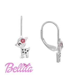 Ασημένια παιδικά σκουλαρίκια Bellita, με ελαφάκι, ροζ και μαύρο σμάλτο. Υποαλλεργικά, από ασήμι 925, ιδανικά για δώρο σε κοριτσάκια.