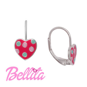 Ασημένια παιδικά σκουλαρίκια Bellita, με καρδούλα και χρωματιστό σμάλτο. Υποαλλεργικά, από ασήμι 925, ιδανικά για δώρο σε κοριτσάκια.
