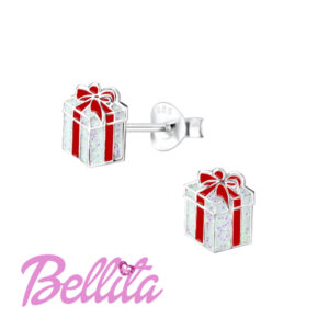 Ασημένια παιδικά σκουλαρίκια Bellita, χριστουγεννιάτικο δώρο, με χρωματιστό σμάλτο και γκλίτερ. Υποαλλεργικά, από ασήμι 925, ιδανικά για δώρο σε κοριτσάκια.