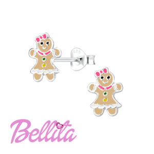 Ασημένια παιδικά σκουλαρίκια Bellita, χριστουγεννιάτικο μπισκότο, με χρωματιστό σμάλτο. Υποαλλεργικά, από ασήμι 925, ιδανικά για δώρο σε κοριτσάκια.