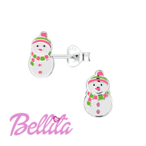 Ασημένια παιδικά σκουλαρίκια Bellita, χιονάνθρωπος, με χρωματιστό σμάλτο . Υποαλλεργικά, από ασήμι 925, ιδανικά για δώρο σε κοριτσάκια.