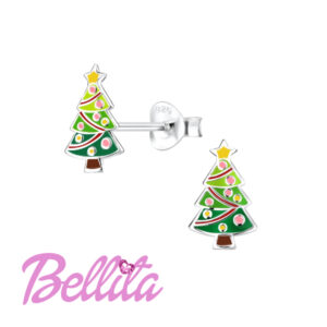 Ασημένια παιδικά σκουλαρίκια Bellita, χριστουγεννιάτικο δέντρο, με χρωματιστό σμάλτο. Υποαλλεργικά, από ασήμι 925, ιδανικά για δώρο σε κοριτσάκια.