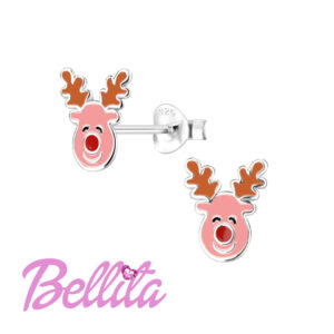 Ασημένια παιδικά σκουλαρίκια Bellita, τάρανδος, με χρωματιστό σμάλτο. Υποαλλεργικά, από ασήμι 925, ιδανικά για δώρο σε κοριτσάκια.
