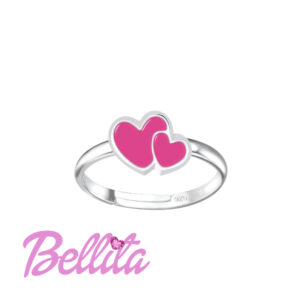 Ασημένιο παιδικό δαχτυλίδι Bellita, με καρδούλες και ροζ σμάλτο. Υποαλλεργικό, από ασήμι 925, ιδανικό για δώρο σε κοριτσάκια.