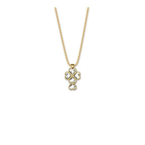 Σταυρός από επιχρυσωμένο Ασήμι 925, με λευκά κρύσταλλα σε σχήμα καρδιάς. Ένα πολύτιμο δώρο με έντονη θρησκευτική σημασία, το οποίο συνδυάζεται με κάθε εμφάνιση.