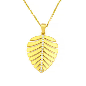 Κομψό και λαμπερό μενταγιόν σε φύλλο με ζιργκόν. Νεανικό design για εντυπωσιακές εμφανίσεις. 