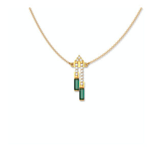 Κομψό μενταγιόν από επιχρυσωμένο Ασήμι 925 με πράσινα κρύσταλλα και λάμψεις ζιργκόν. Minimal σχέδιο για κάθε εμφάνιση. Ιδανικό δώρο για γυναίκες με στυλ.