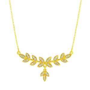 Εντυπωσιακό, χειροποίητο κολιέ από ασήμι υψηλής ποιότητας σε σχέδιο φύλλου, με λαμπερά ζιργκόν. Η κομψότητα της φύσης σε κάθε σας εμφάνιση.