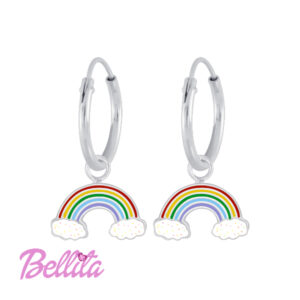 Ασημένια παιδικά σκουλαρίκια Bellita, με ουράνιο τόξο και χρωματιστό σμάλτο. Υποαλλεργικά, από ασήμι 925, ιδανικά για δώρο σε κοριτσάκια.