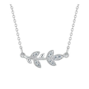 Εντυπωσιακό, χειροποίητο κολιέ από ασήμι υψηλής ποιότητας σε σχέδιο φύλλου, με λαμπερά ζιργκόν. Η κομψότητα της φύσης σε κάθε σας εμφάνιση.