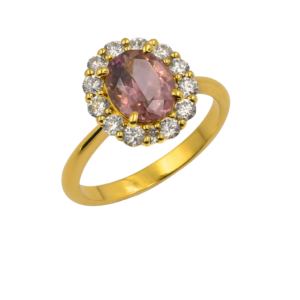 Χειροποίητο δαχτυλίδι ροζέτα από επιχρυσωμένο Ασήμι 925, με απαλό ροζ ζιργκόν και μικρές λευκές πέτρες ζιργκόν. Λάμψη για καθημερινές εμφανίσεις.