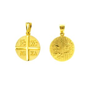 Φυλαχτό Κωνσταντινάτο δύο όψεων από επιχρυσωμένο Ασήμι 925 και στρογγυλό σχήμα. Ένα πολύτιμο και μοναδικό κόσμημα με νόημα.