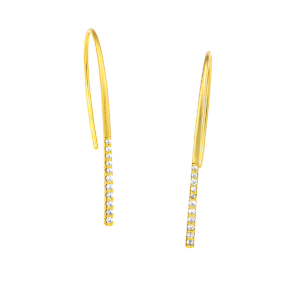 Χειροποίητα σκουλαρίκια από επιχρυσωμένο Ασήμι 925, με χρυσή καμπύλη και κάθετη σειρά λευκών ζιργκόν. Γεωμετρική κομψότητα και λάμψη σε ένα statement κόσμημα.