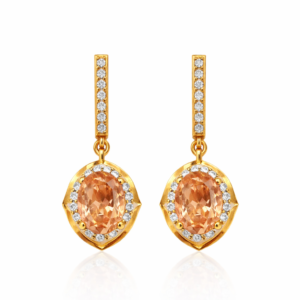 Χειροποίητα σκουλαρίκια ροζέτα από επιχρυσωμένο Ασήμι 925, με πολύτιμη πέτρα citrine και μικρές λευκές πέτρες ζιργκόν. Λάμψη για καθημερινές εμφανίσεις.