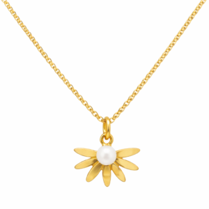 Χειροποίητο κολιέ σε σχήμα μισής μαργαρίτας από Ασήμι 925 με μαργαριτάρι στο κέντρο του. Διακριτική πολυτέλεια για καθημερινές ή επίσημες εμφανίσεις.