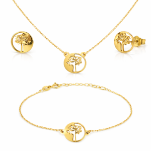 Κομψό, χειροποίητο σετ κοσμημάτων από ασήμι 925 με διπλή επιχρύσωση Κ18 με σχέδιο Δέντρο της Ζωής. Ιδανικό για δώρο ή ιδιαίτερες εμφανίσεις.
