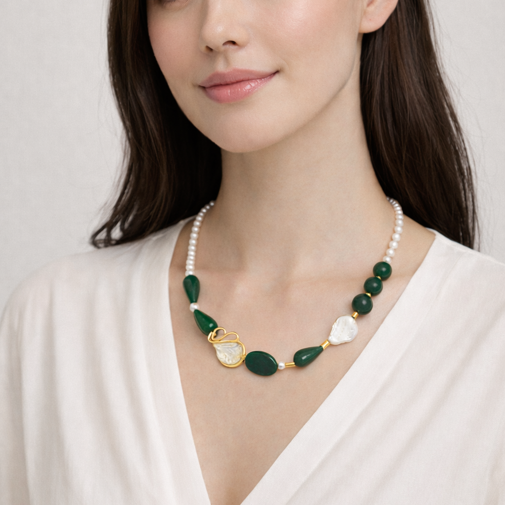 "Lyra" - Κολιέ με Πράσινο Αχάτη