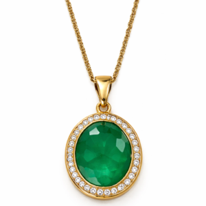 Χειροποίητο κολιέ ροζέτα από Ασήμι 925, με πολύτιμη πέτρα πράσινου αχάτη και μικρές λευκές πέτρες ζιργκόν. Λάμψη για καθημερινές εμφανίσεις.