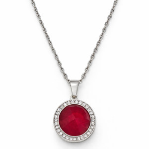 Χειροποίητο κολιέ ροζέτα από Ασήμι 925, με πολύτιμη πέτρα ρουμπινίου και μικρές λευκές πέτρες ζιργκόν. Λάμψη για καθημερινές εμφανίσεις.