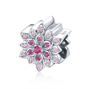 Charm λουλούδι από ασήμι 925 με ροζ και φούξια πέτρες ζιργκόν. Ρομαντικό και κομψό κόσμημα ιδανικό για βραχιόλια charms και δώρο.
