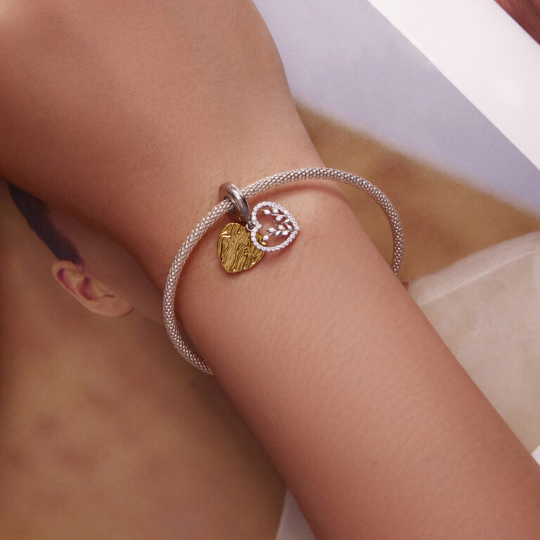 Charm - Καρδιά με Φύλλα & Λευκά Ζιργκόν