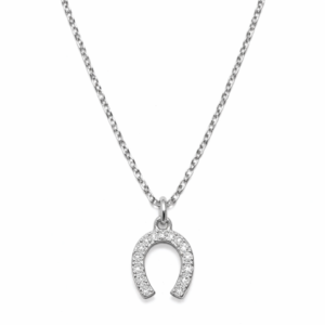 Λαμπερό κολιέ από ασήμι 925 με σχέδιο πέταλο αλόγου και λαμπερές πέτρες ζιργκόν. Ιδανικό για καθημερινές εμφανίσεις ή δώρο με συμβολικό χαρακτήρα.