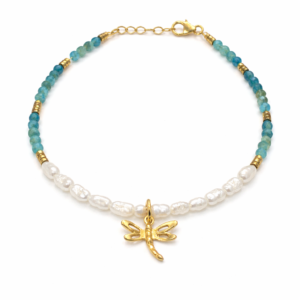 Μοντέρνο χειροποίητο βραχιόλι από ασήμι 925, με λιβελούλα, απατίτη, αιματίτη και μαργαριτάρια. Κομψό design, ιδανικό για δώρο και καθημερινή χρήση.