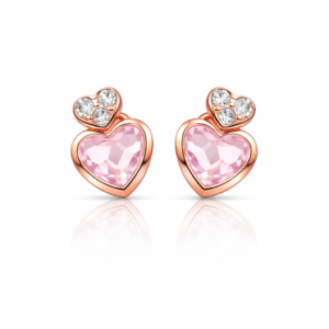 Λαμπερά σκουλαρίκια από  Ασήμι 925, επιχρυσωμένο με ροζ χρυσό, καρδιές με ροζ και λευκές πέτρες ζιργκόν. Κομψό κόσμημα που συμβολίζει την αγάπη. Ιδανικό δώρο.