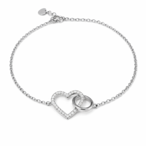 Λαμπερό βραχιόλι από Ασήμι 925, με καρδιά, κρίκο και λευκές πέτρες ζιργκόν. Ιδανικό δώρο σε επέτειο ή γιορτή για να δηλώσετε την αγάπη σας.