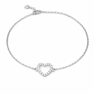 Λαμπερό βραχιόλι από Ασήμι 925, με καρδιά και λευκές πέτρες ζιργκόν. Ιδανικό δώρο σε επέτειο ή γιορτή για να δηλώσετε την αγάπη σας.