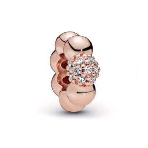 Charm κρίκος από ασήμι 925 με ροζ χρυσή επιμετάλλωση και λευκές πέτρες ζιργκόν. Κομψό σχέδιο κόμπου για elegant βραχιόλια ή κολιέ charms.